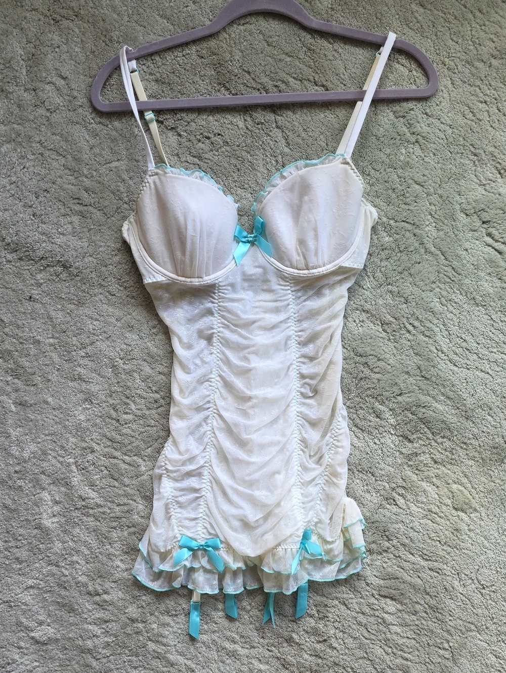 Victoria's Secret White Chemise with Aqua Trim and Bows